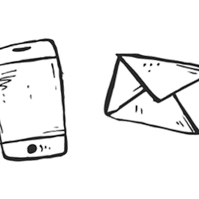 Tegning af brev og mobiltelefon