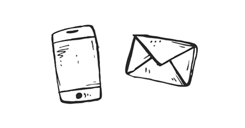 Tegning af brev og mobiltelefon